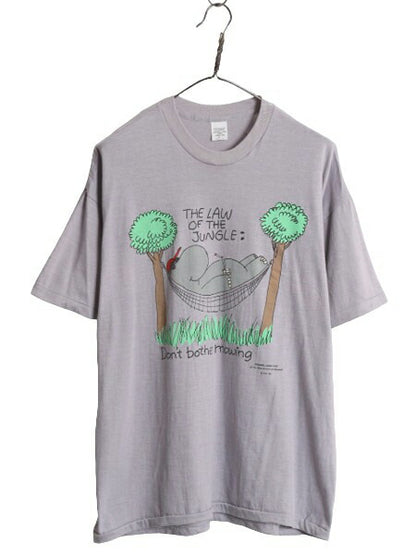 80s USA製 キャラクター イラスト プリント Tシャツ メンズ XL 古着 80年代 ヴィンテージ アート メッセージ シングルステッチ アニマル 灰