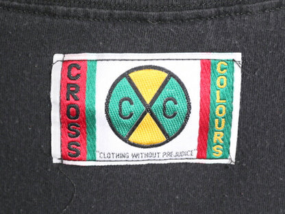 90s USA製 クロスカラーズ メッセージ プリント 半袖 Tシャツ メンズ XL 程 CROSS COLOURS 黒 イラスト シングルステッチ ヘビーウェイト
