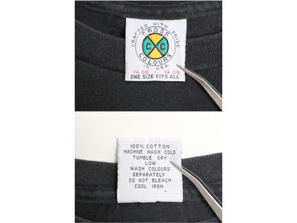90s USA製 クロスカラーズ メッセージ プリント 半袖 Tシャツ メンズ XL 程 CROSS COLOURS 黒 イラスト シングルステッチ ヘビーウェイト