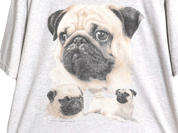 90s 00s ドッグ アート イラスト プリント Tシャツ メンズ レディース L 古着 オールド 犬 アニマル シングルステッチ グラフィック グレー