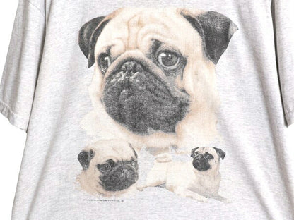 90s 00s ドッグ アート イラスト プリント Tシャツ メンズ レディース L 古着 オールド 犬 アニマル シングルステッチ グラフィック グレー