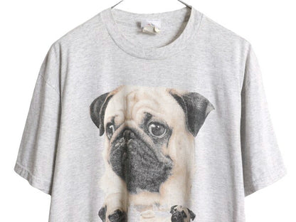 90s 00s ドッグ アート イラスト プリント Tシャツ メンズ レディース L 古着 オールド 犬 アニマル シングルステッチ グラフィック グレー