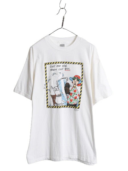90s ジョーク キャラクター イラスト プリント Tシャツ メンズ XL 古着 90年代 オールド 当時物 メッセージ アート 大きいサイズ アニマル