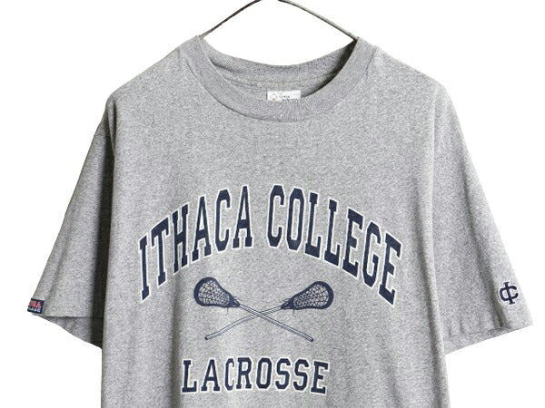 90s USA製 3段 カレッジ プリント 半袖 Tシャツ メンズ L 古着 90年代 オールド シングルステッチ ヘビーウェイト コットン 霜降り グレー
