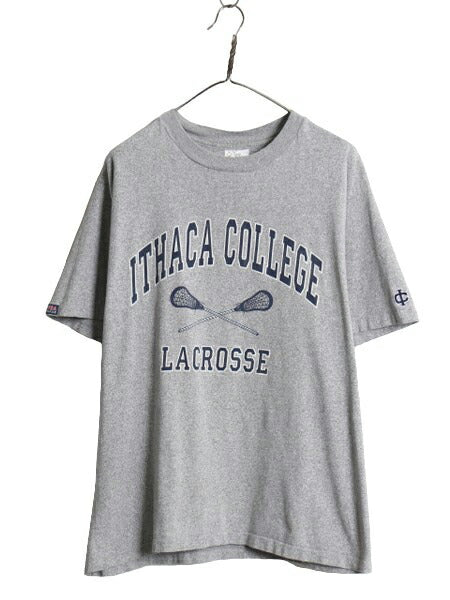 90s USA製 3段 カレッジ プリント 半袖 Tシャツ メンズ L 古着 90年代 オールド シングルステッチ ヘビーウェイト コットン 霜降り グレー
