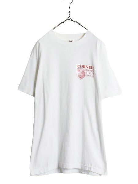 90s USA製 カレッジ プリント 半袖 Tシャツ メンズ L 古着 90年代 オールド シングルステッチ ヘビーウェイト ワンポイント アイビーリーグ