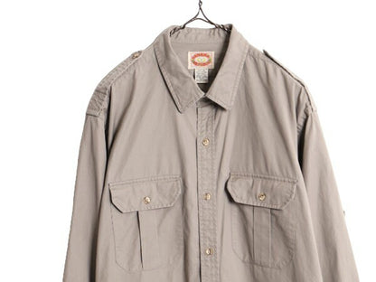 80s バナナリパブリック 長袖 サファリ シャツ メンズ XL 古着 ヴィンテージ BANANA REPUBLIC 長袖シャツ 大きいサイズ コットン ポプリン