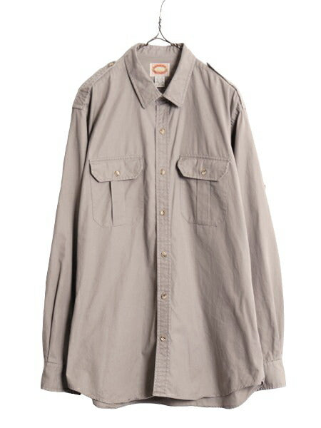 80s バナナリパブリック 長袖 サファリ シャツ メンズ XL 古着 ヴィンテージ BANANA REPUBLIC 長袖シャツ 大きいサイズ コットン ポプリン