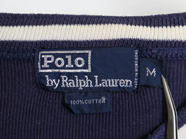 80s ポロ ラルフローレン ヘンリーネック リブ編み 長袖 Tシャツ メンズ M / ヴィンテージ ロンT ストレッチ アンダーシャツ ワンポイント