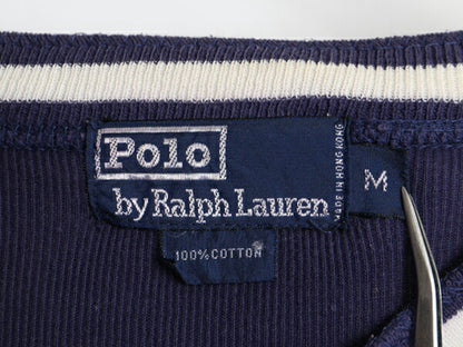 80s ポロ ラルフローレン ヘンリーネック リブ編み 長袖 Tシャツ メンズ M / ヴィンテージ ロンT ストレッチ アンダーシャツ ワンポイント