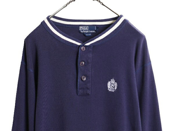 80s ポロ ラルフローレン ヘンリーネック リブ編み 長袖 Tシャツ メンズ M / ヴィンテージ ロンT ストレッチ アンダーシャツ ワンポイント