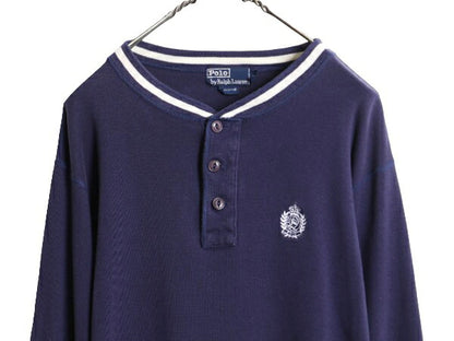 80s ポロ ラルフローレン ヘンリーネック リブ編み 長袖 Tシャツ メンズ M / ヴィンテージ ロンT ストレッチ アンダーシャツ ワンポイント