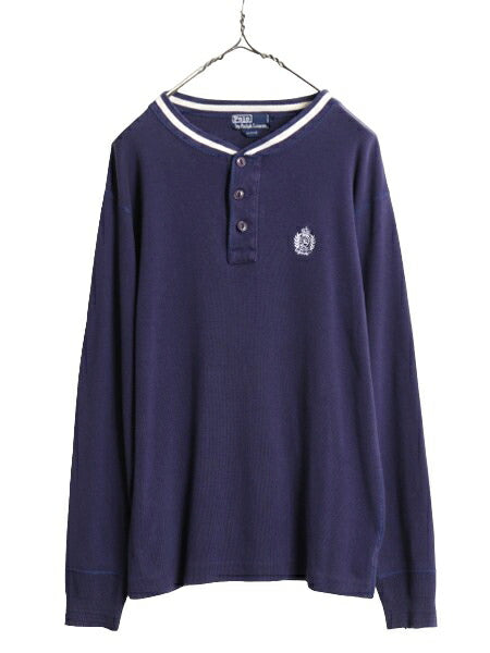 80s ポロ ラルフローレン ヘンリーネック リブ編み 長袖 Tシャツ メンズ M / ヴィンテージ ロンT ストレッチ アンダーシャツ ワンポイント