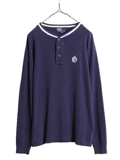 80s ポロ ラルフローレン ヘンリーネック リブ編み 長袖 Tシャツ メンズ M / ヴィンテージ ロンT ストレッチ アンダーシャツ ワンポイント