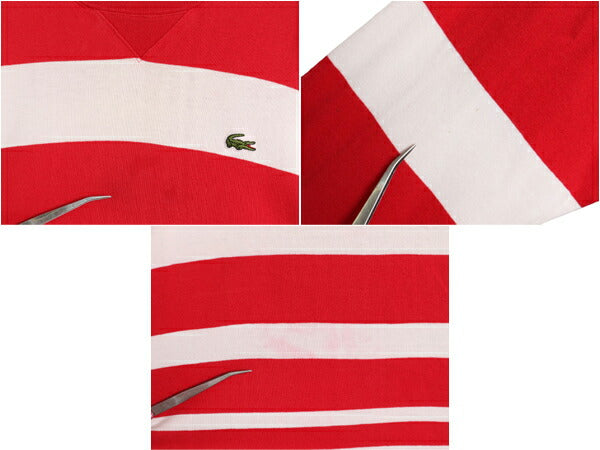 80s 90s ラコステ 前V ボーダー 長袖 Tシャツ メンズ M 古着 80年代 90年代 オールド ヴィンテージ IZOD LACOSTE ラガーシャツ 素材 ロンT