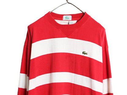 80s 90s ラコステ 前V ボーダー 長袖 Tシャツ メンズ M 古着 80年代 90年代 オールド ヴィンテージ IZOD LACOSTE ラガーシャツ 素材 ロンT