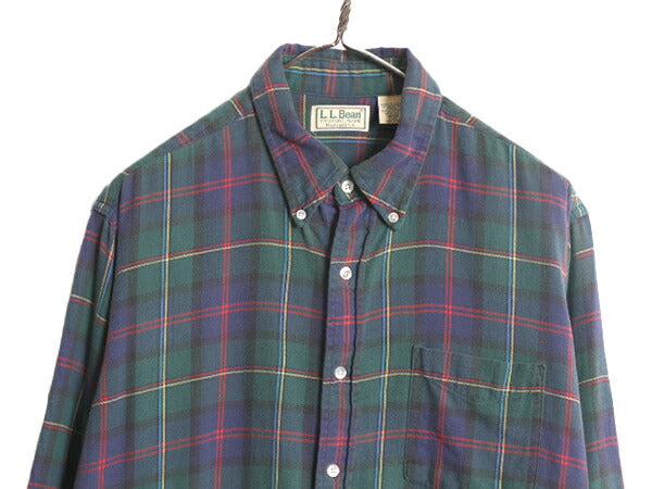 80s USA製 エルエルビーン チェック フランネル ボタンダウン シャツ メンズ L 80年代 LLBEAN ヴィテージ LLビーン 長袖シャツ ネルシャツ