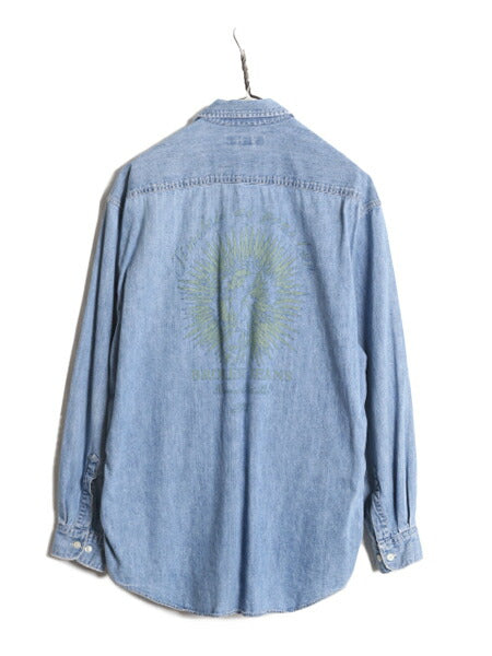 90s バナナリパブリック 長袖 デニム シャツ メンズ M 古着 90年代 オールド BANANA REPUBLIC 長袖シャツ コットン ワーク バックプリント