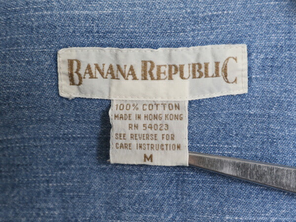 90s バナナリパブリック 長袖 デニム シャツ メンズ M 古着 90年代 オールド BANANA REPUBLIC 長袖シャツ コットン ワーク バックプリント
