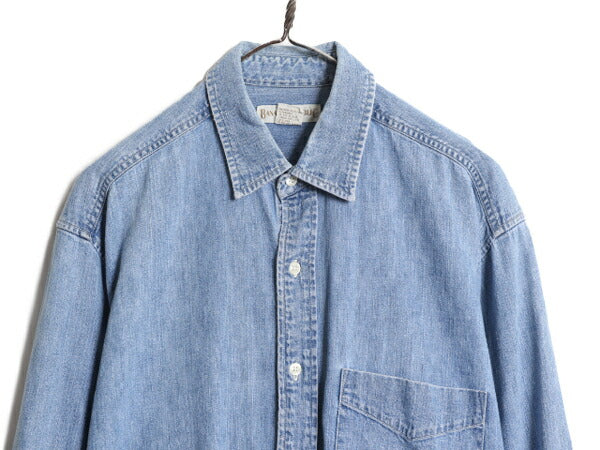 90s バナナリパブリック 長袖 デニム シャツ メンズ M 古着 90年代 オールド BANANA REPUBLIC 長袖シャツ コットン ワーク バックプリント