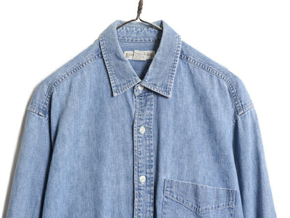 90s バナナリパブリック 長袖 デニム シャツ メンズ M 古着 90年代 オールド BANANA REPUBLIC 長袖シャツ コットン ワーク バックプリント