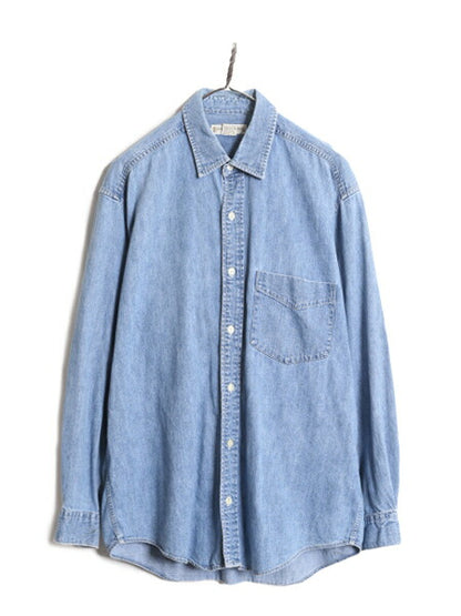 90s バナナリパブリック 長袖 デニム シャツ メンズ M 古着 90年代 オールド BANANA REPUBLIC 長袖シャツ コットン ワーク バックプリント