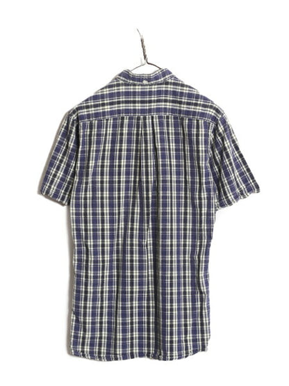 ブルックスブラザーズ シアサッカー チェック 3点留め 半袖 ボタンダウン シャツ メンズ S 古着 Brooks Brothers 半袖シャツ ポケット付き