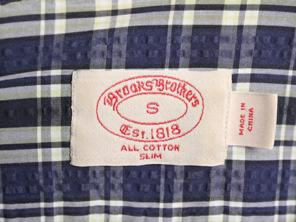 ブルックスブラザーズ シアサッカー チェック 3点留め 半袖 ボタンダウン シャツ メンズ S 古着 Brooks Brothers 半袖シャツ ポケット付き