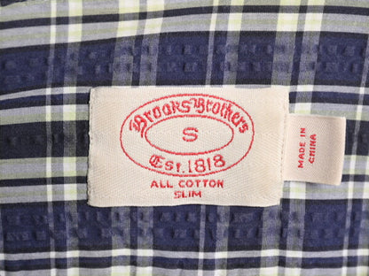 ブルックスブラザーズ シアサッカー チェック 3点留め 半袖 ボタンダウン シャツ メンズ S 古着 Brooks Brothers 半袖シャツ ポケット付き