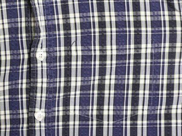ブルックスブラザーズ シアサッカー チェック 3点留め 半袖 ボタンダウン シャツ メンズ S 古着 Brooks Brothers 半袖シャツ ポケット付き