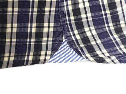 ブルックスブラザーズ シアサッカー チェック 3点留め 半袖 ボタンダウン シャツ メンズ S 古着 Brooks Brothers 半袖シャツ ポケット付き