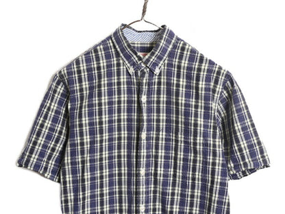 ブルックスブラザーズ シアサッカー チェック 3点留め 半袖 ボタンダウン シャツ メンズ S 古着 Brooks Brothers 半袖シャツ ポケット付き
