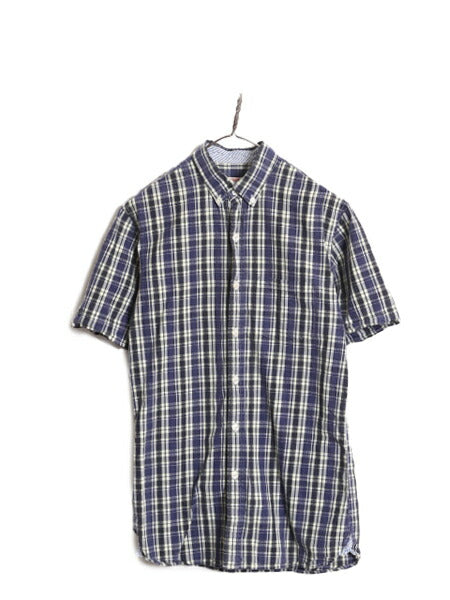 ブルックスブラザーズ シアサッカー チェック 3点留め 半袖 ボタンダウン シャツ メンズ S 古着 Brooks Brothers 半袖シャツ ポケット付き