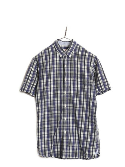 ブルックスブラザーズ シアサッカー チェック 3点留め 半袖 ボタンダウン シャツ メンズ S 古着 Brooks Brothers 半袖シャツ ポケット付き