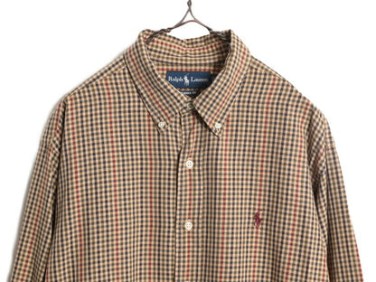 00s ラルフローレン チェック 長袖 ボタンダウン シャツ メンズ XL 00年代 オールド ポロ 長袖シャツ ワンポイント コットン 大きいサイズ