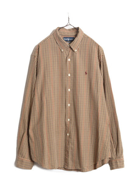 00s ラルフローレン チェック 長袖 ボタンダウン シャツ メンズ XL 00年代 オールド ポロ 長袖シャツ ワンポイント コットン 大きいサイズ