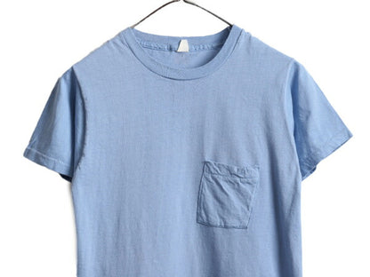 70s 80s フルーツオブザルーム ポケット付き 無地 半袖 Tシャツ メンズ XS 程/ ヴィンテージ ポケT 無地T シングルステッチ 耳付き ブルー