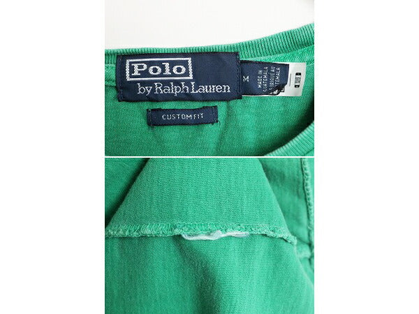 ポロ ラルフローレン ポケット付き 無地 半袖 Tシャツ メンズ M ワンポイント 無地T ポケT シングルステッチ クルーネック 半袖Tシャツ 緑