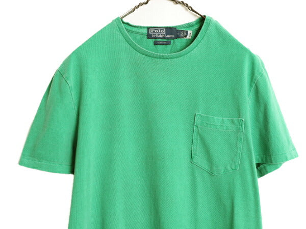 ポロ ラルフローレン ポケット付き 無地 半袖 Tシャツ メンズ M ワンポイント 無地T ポケT シングルステッチ クルーネック 半袖Tシャツ 緑