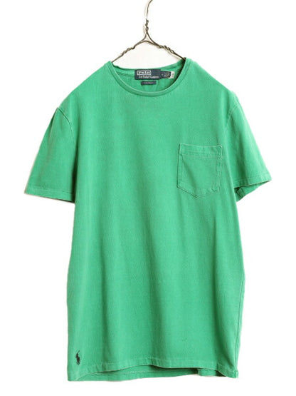 ポロ ラルフローレン ポケット付き 無地 半袖 Tシャツ メンズ M ワンポイント 無地T ポケT シングルステッチ クルーネック 半袖Tシャツ 緑