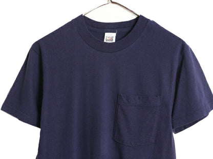 90s USA製 フルーツオブザルーム ポケット付き 無地 半袖 Tシャツ メンズ M / 90年代 オールド ポケT 無地T シングルステッチ 耳付き 耳 紺