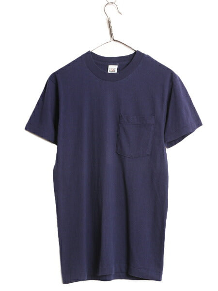 90s USA製 フルーツオブザルーム ポケット付き 無地 半袖 Tシャツ メンズ M / 90年代 オールド ポケT 無地T シングルステッチ 耳付き 耳 紺