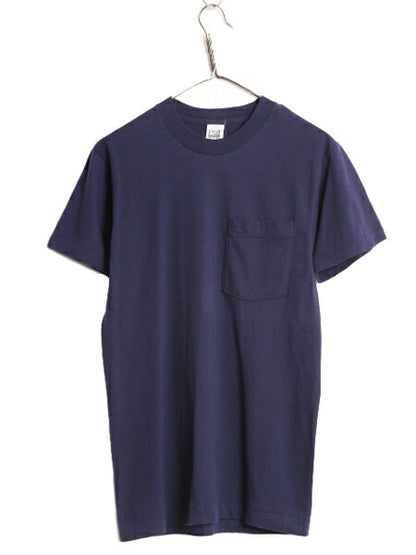 90s USA製 フルーツオブザルーム ポケット付き 無地 半袖 Tシャツ メンズ M / 90年代 オールド ポケT 無地T シングルステッチ 耳付き 耳 紺