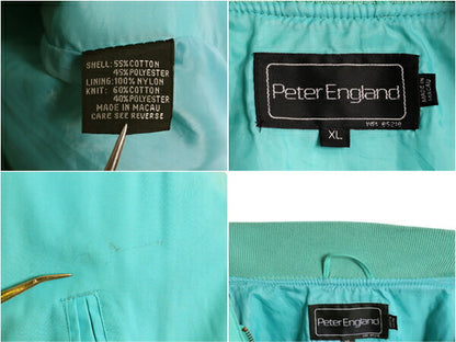 90s Peter England ダービー ジャケット メンズ XL 古着 オールド フルジップ カップショルダー スイングトップ ブルゾン 大きいサイズ 緑