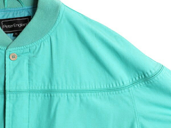 90s Peter England ダービー ジャケット メンズ XL 古着 オールド フルジップ カップショルダー スイングトップ ブルゾン 大きいサイズ 緑