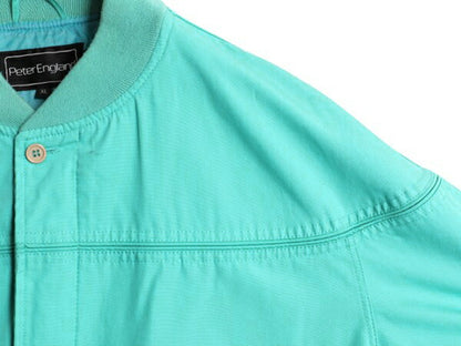 90s Peter England ダービー ジャケット メンズ XL 古着 オールド フルジップ カップショルダー スイングトップ ブルゾン 大きいサイズ 緑