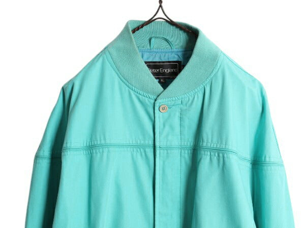 90s Peter England ダービー ジャケット メンズ XL 古着 オールド フルジップ カップショルダー スイングトップ ブルゾン 大きいサイズ 緑
