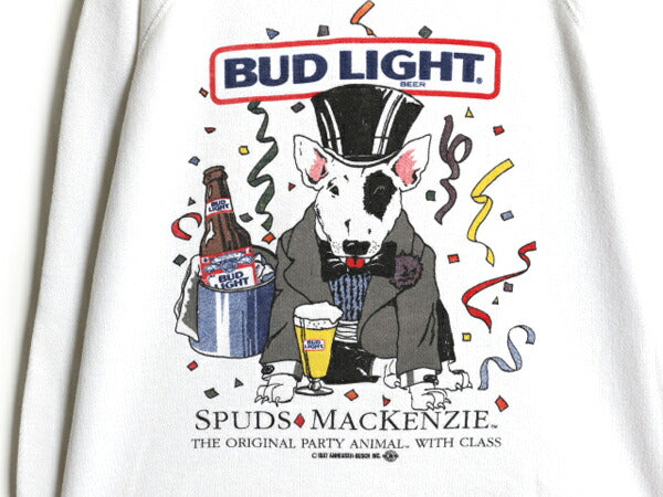 80s USA製 バドワイザー ドッグ イラスト プリント スウェット メンズ L 古着 ヴィンテージ Budweiser オフィシャル ビール 企業物 当時物