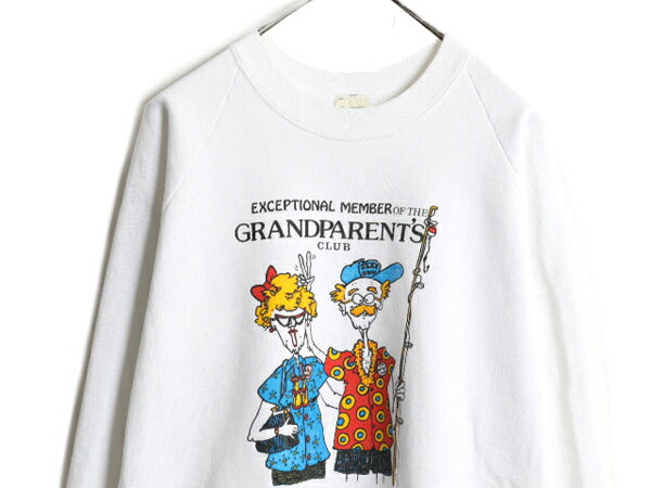 80s USA製 アート イラスト プリント スウェット メンズ XL / 古着 80年代 ヴィンテージ トレーナー 裏起毛 キャラクター 大きいサイズ 白