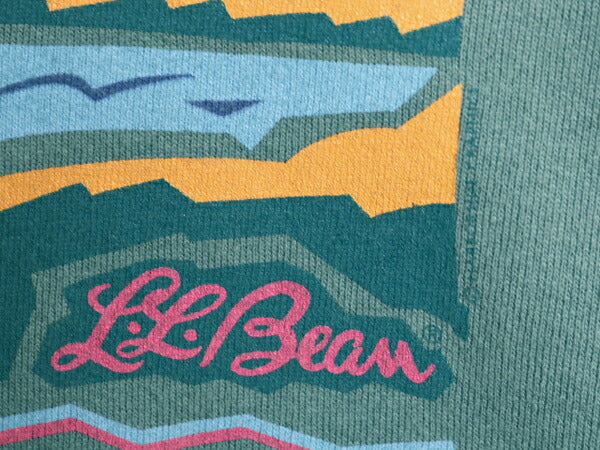 90s USA製 エルエルビーン アート イラスト プリント スウェット キッズ XXL メンズ L 程/ オールド LLBEAN トレーナー ヘビーウェイト 緑